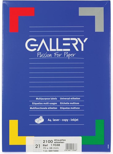 Gallery étiquettes blanches ft 70 x 38 mm (l x h), coins carrés, 21 par feuille