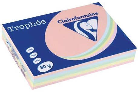 Clairefontaine Trophée gekleurd papier, A4, 80 g, 5 x 100 vel, geassorteerde kleuren