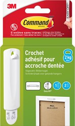 Command accroche tableau pour crochet avec dents de scie, capacité 2 kg, blanc, sous blister