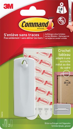 Command accroche tableau pour crochet avec dents de scie, capacité 2,3 kg, blanc, sous blister 1 Stuk