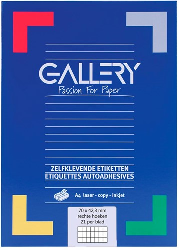 Gallery étiquettes blanches, ft 70 x 42,3 mm (l x h), coins carrés, 21 par feuille