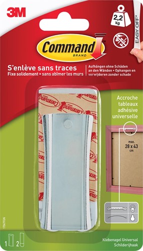 Command accroche tableau pour crochet avec dents de scie, capacité 2,2 kg, en métal, sous blister 1 Stuk