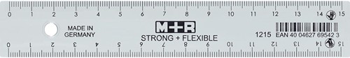 M+R Strong & Flexibel lat, met schaalverdeling voor recht- en linkshandigen, 15 cm, transparant