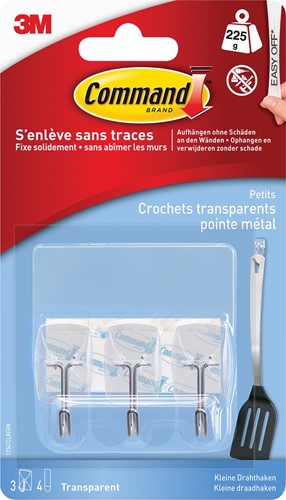 Command crochet, small, capacité 225 g, transparent avec pointe en métal, blister de 3 pièces 1 Stuk