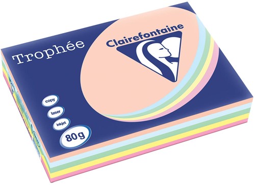 Clairefontaine Trophée Pastel, gekleurd papier, A3, 80 g, 5 x 100 vel, geassorteerde kleuren