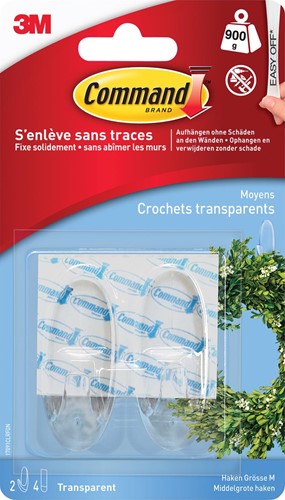Command crochet, medium, capacité 900 g, transparent, blister de 2 pièces 1 Stuk