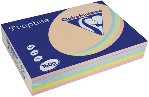 Clairefontaine Trophée Pastel A4, 160 g, 5x50 vel, geassorteerde kleuren