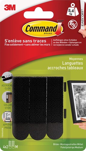 Command accroche tableau, medium, capacité 5,4 kg, noir, blister de 8 pièces 1 Stuk