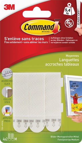 Command accroche tableau, medium, capacité 5,4 kg, blanc, blister de 8 pièces