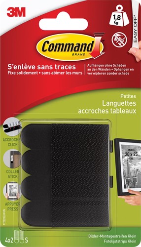 Command accroche tableau, small, capacité 1,8 kg, noir, blister de 8 pièces