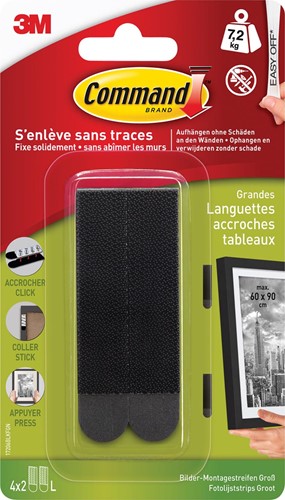 Command accroche tableau, large, capacité 7,2 kg, noir, blister de 8 pièces 1 Stuk