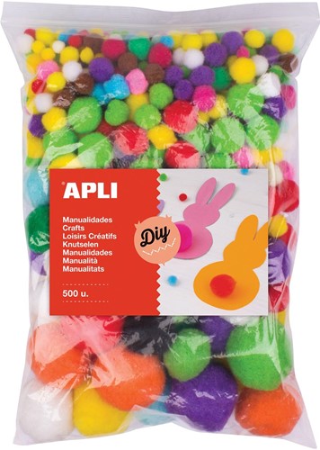 Apli pompons, sachet de 500 pièces en couleurs assorties