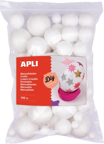 Apli boule en polystyrène, diamètres differents, sachet de 100 pièces
