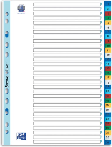 OXFORD intercalaires, format A4, en PP, 11 trous, onglets colorés, jeu 1-31