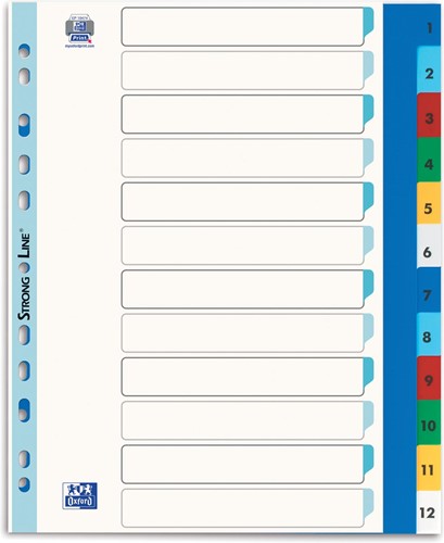 OXFORD intercalaires, format A4 maxi (pour pochettes), en PP coloré, 11 trous, jeu 1-12