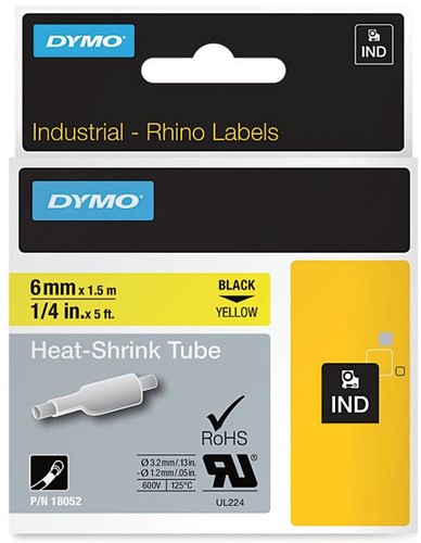 Dymo RHINO krimpkous 6 mm, zwart op geel