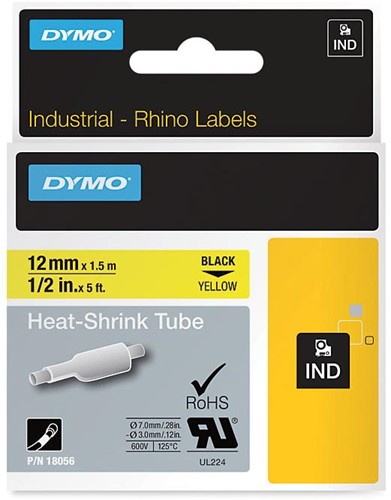 Dymo RHINO krimpkous 12 mm, zwart op geel 1 Stuk