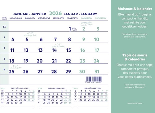 Brepols muismatkalender, ft 23X18 cm, Nederlands-Frans, 2026