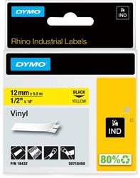 Dymo RHINO vinyltape 12 mm, zwart op geel 1 Stuk