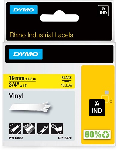 Dymo RHINO ruban vinyl 19 mm x 5,5 m, noir sur jaune 1 Stuk