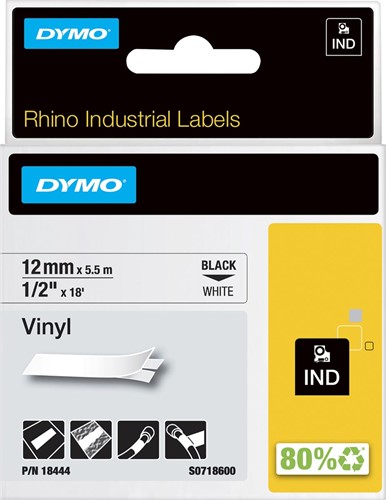Dymo RHINO ruban vinyl 12 mm, noir sur blanc 1 Stuk