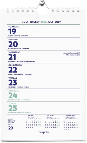 Brepols Wire-O Wand-week kalender, 4-talig, 2026