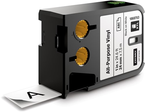 Dymo XTL tape ft 24 mm, zwart op wit, vinyl