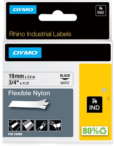 Dymo RHINO ruban flexible nylon 19 mm, noir sur blanc 1 Stuk