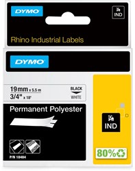 Dymo RHINO permanente polyester tape 19 mm, zwart op wit 1 Stuk