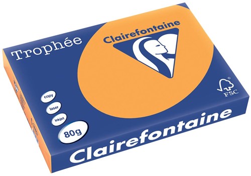 Clairefontaine Trophée Pastel, papier couleur, A3, 80 g, 500 feuilles, clémentine