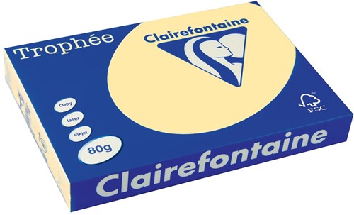 Clairefontaine Trophée Pastel, papier couleur, A3, 80 g, 500 feuilles, jaune canari