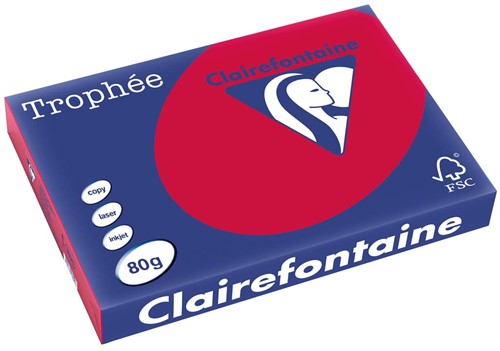 Clairefontaine Trophée Intens, papier couleur, A3, 80 g, 500 feuilles, rouge groseille