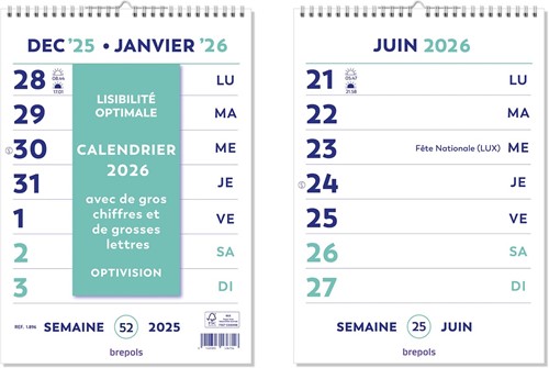 Brepols Optivision Wand-week kalender, Franstalig, 2026