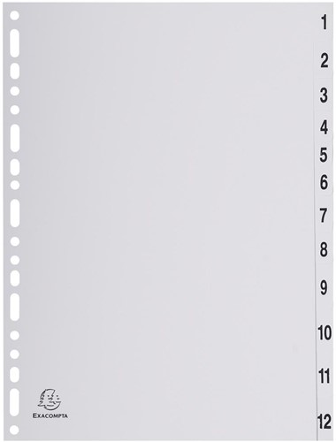 Exacompta intercalaires numérique pour ft A4, en PP, gris, 12 onglets