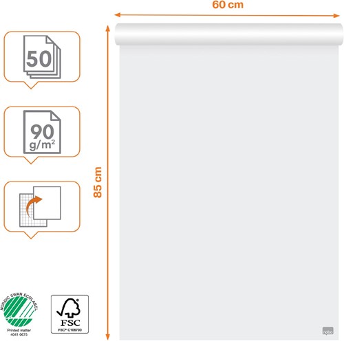 Nobo flipchartpapier premium, ft 60 x 85 cm, blanco/geruit, rol van 50 vel-2