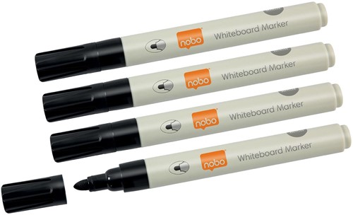 Nobo marqueur pour tableaux blancs, pointe ronde, largeur de trait 3 mm, étui de 4 pièces, noir
