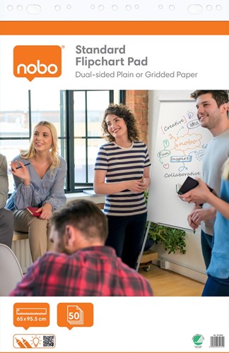 Nobo flipchartpapier standaard, ft 65 x 95 cm, blanco/geruit, rol van 50 vel