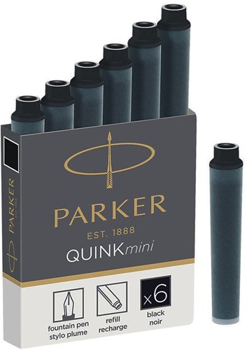 Parker Quink Mini cartouches d'encre noir, boîte de 6 pièces 6 Stuk