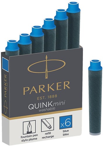 Parker Quink Mini cartouches d'encre bleu, boîte de 6 pièces 6 Stuk