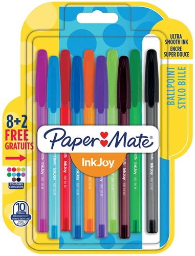 Paper Mate balpen InkJoy 100 met dop, blister 8 + 2 gratis