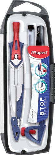 Maped compas Stop System coffret 5 pièces: 1 compas Stop System, 1 bague universelle, 1 taille-mines, ...