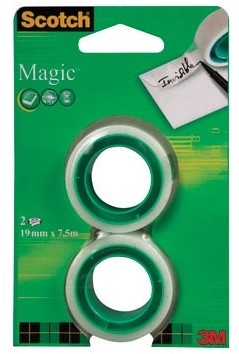 Scotch ruban adhésif Magic Tape, ft 19 mm x 7,5 m, blister de 2 rouleaux