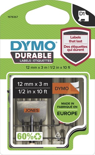 Dymo D1 ruban durable12 mm x 3 m, noir sur orange 1 Stuk