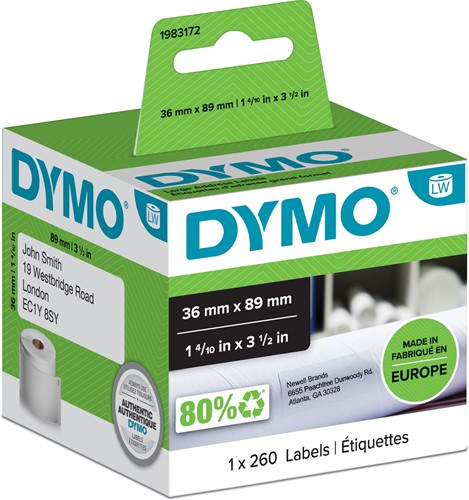 Dymo étiquettes durable LabelWriter ft 89 x 36 mm, 260 étiquettes 1 Rol