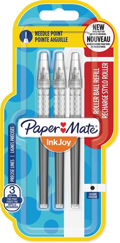 Paper Mate InkJoy vulling voor roller à encre liquide fine, noir, blister de 3 recharges