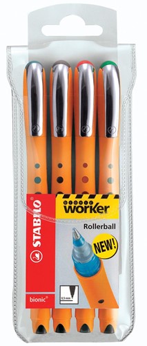STABILO worker+ roller, 0,4 mm, étui de 4 pièces en couleurs assorties