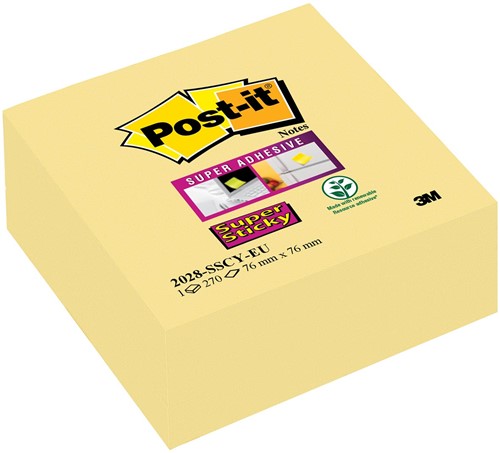 Post-it Super Sticky notes cube, 270 feuilles, ft 76 x 76 mm, jaune