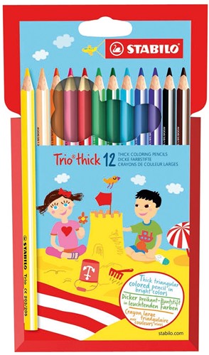 STABILO Trio thick crayon de couleur, étui de 12 pièces en couleurs assorties 12 Stuk