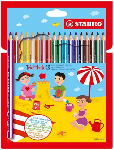 STABILO Trio thick crayon de couleur, étui de 18 pièces en couleurs assorties