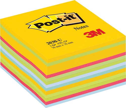 Post-it Notes kubus, 450 vel, ft 76 x 76 mm, geassorteerde kleuren ultra 1 Stuk